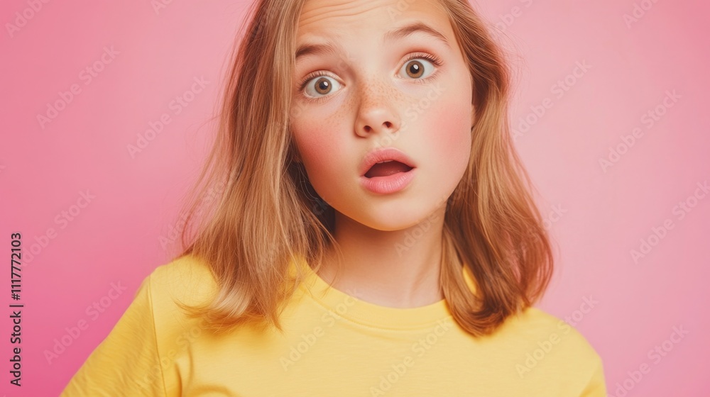 A young girl with a surprised expression on her face A young girl with a surprised expression on her face