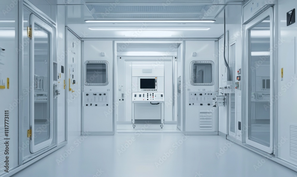 Sterile cleanroom corridor with equipment. Sterile cleanroom corridor with equipment.