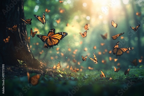 Butterflies in Nature Habitat with Photorealistic Detail. AI generated illustration photo