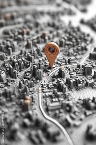 A city map with a pin marking a location