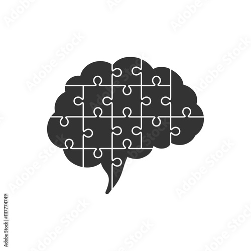Brain silhouette made of jigsaw puzzle pieces concept. Human mind symbol and icon, complete puzzle with every piece connected together to form a whole.