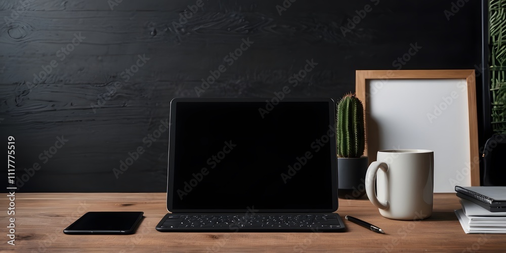 Cropped shot of comfortable workplace with tablet Cropped shot of comfortable workplace with tablet