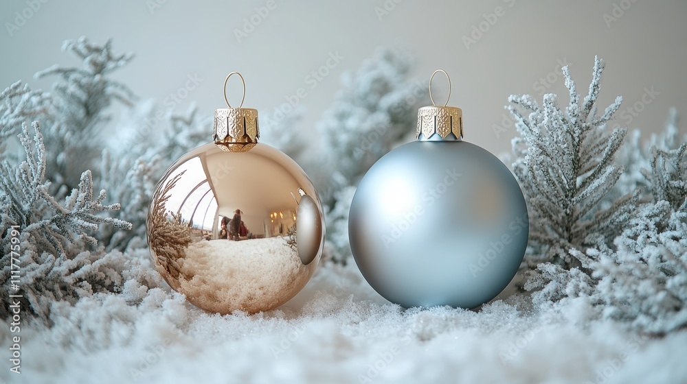 Gold christmas bauble on light pastel gray background Gold christmas bauble on light pastel gray background