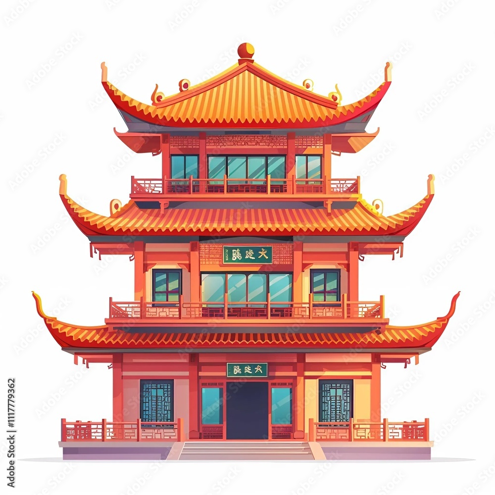 Fototapeta premium chinese temple architecture White Background Generative AI.