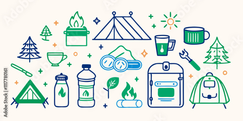 set of camping elements