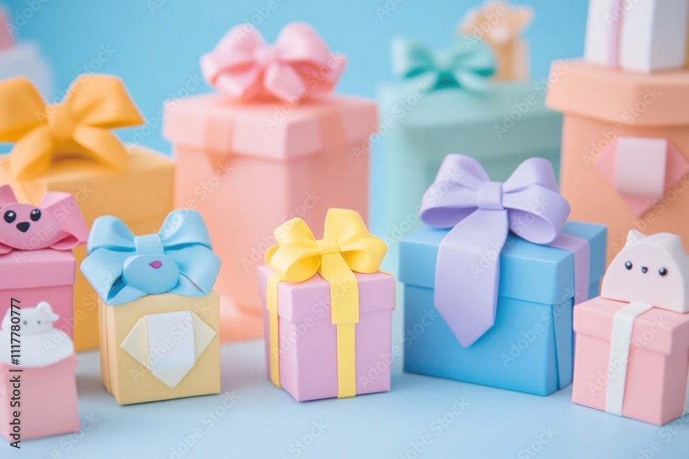 Obraz premium A set of colorful boxes with cute cat decorations