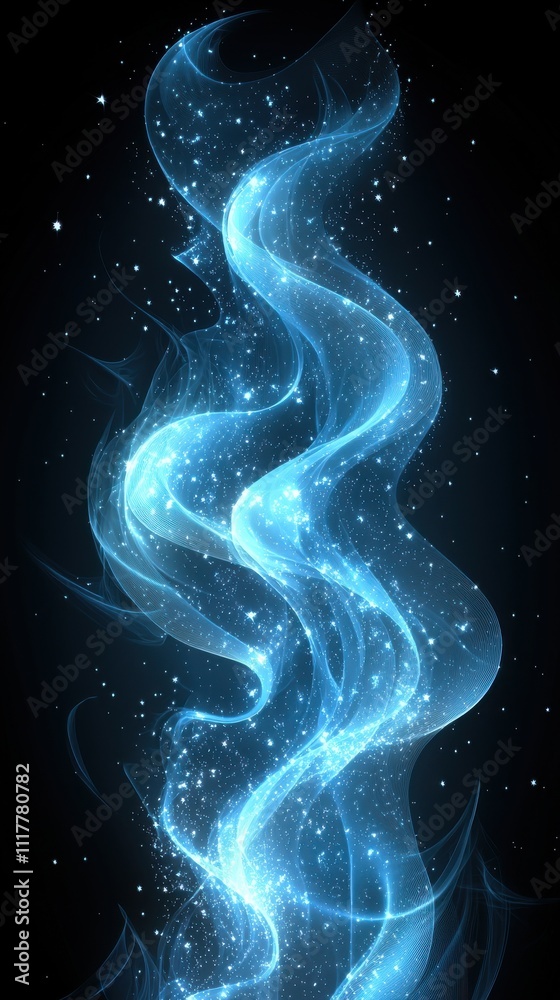 Swirling blue light creates a mystical effect in a starry background Swirling blue light creates a mystical effect in a starry background