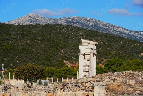 Ruins of the entrance to the Estiatorion (restaurant), of the sanctuary of Asclepios in Epidavros, Greece