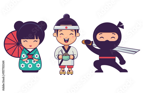 vector traditional japanese personages
