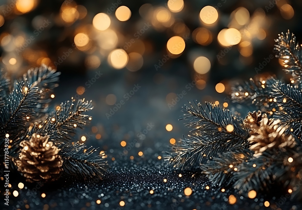 Pine Cones and Lights on a Black Surface Pine Cones and Lights on a Black Surface
