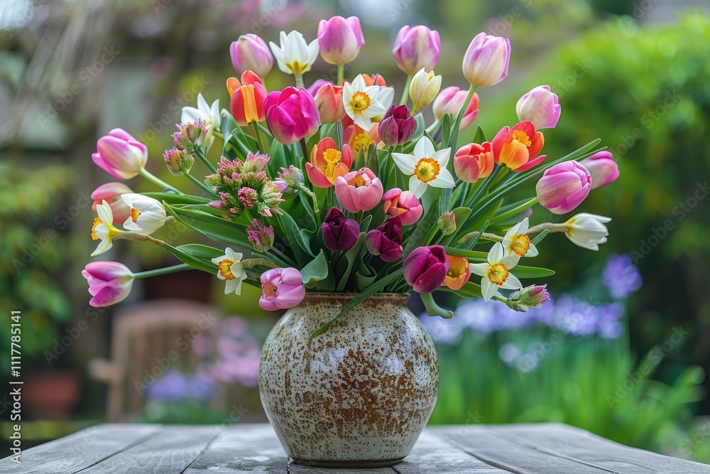A vase filled with colorful flowers sits atop a wooden table, perfect for adding a touch of elegance to any room or event A vase filled with colorful flowers sits atop a wooden table, perfect for adding a touch of elegance to any room or event