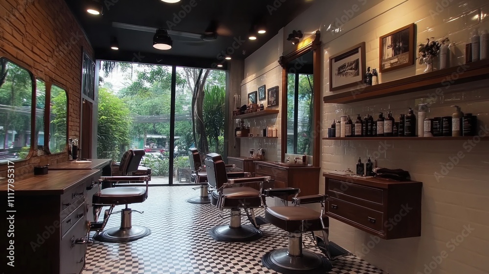 Traditional Barbershop Interior with Classic Styling Traditional Barbershop Interior with Classic Styling
