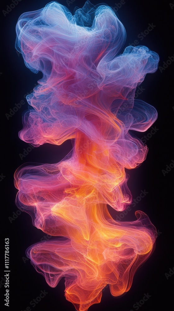 Colorful abstract smoke swirling in vibrant hues against a dark background Colorful abstract smoke swirling in vibrant hues against a dark background