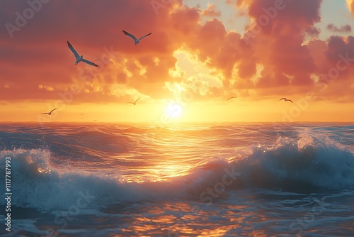 Radiant Sunrise Illuminating a Tranquil Landscape photo