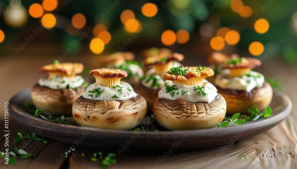 Gourmet stuffed mushrooms with herbs and creamy topping for holiday appetizer ideas Gourmet stuffed mushrooms with herbs and creamy topping for holiday appetizer ideas