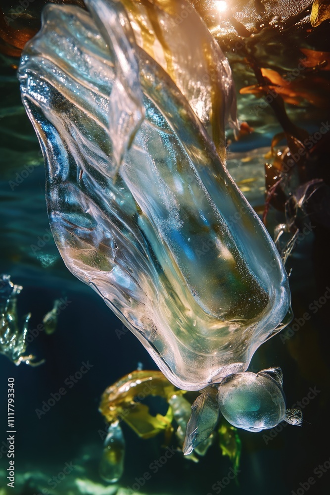 Obraz premium A plastic bag drifting on the surface of the water, could be used for environmental or pollution related concepts