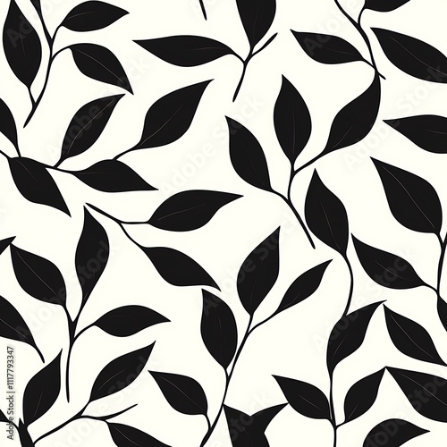 Black and White Leafy Branch Pattern Design