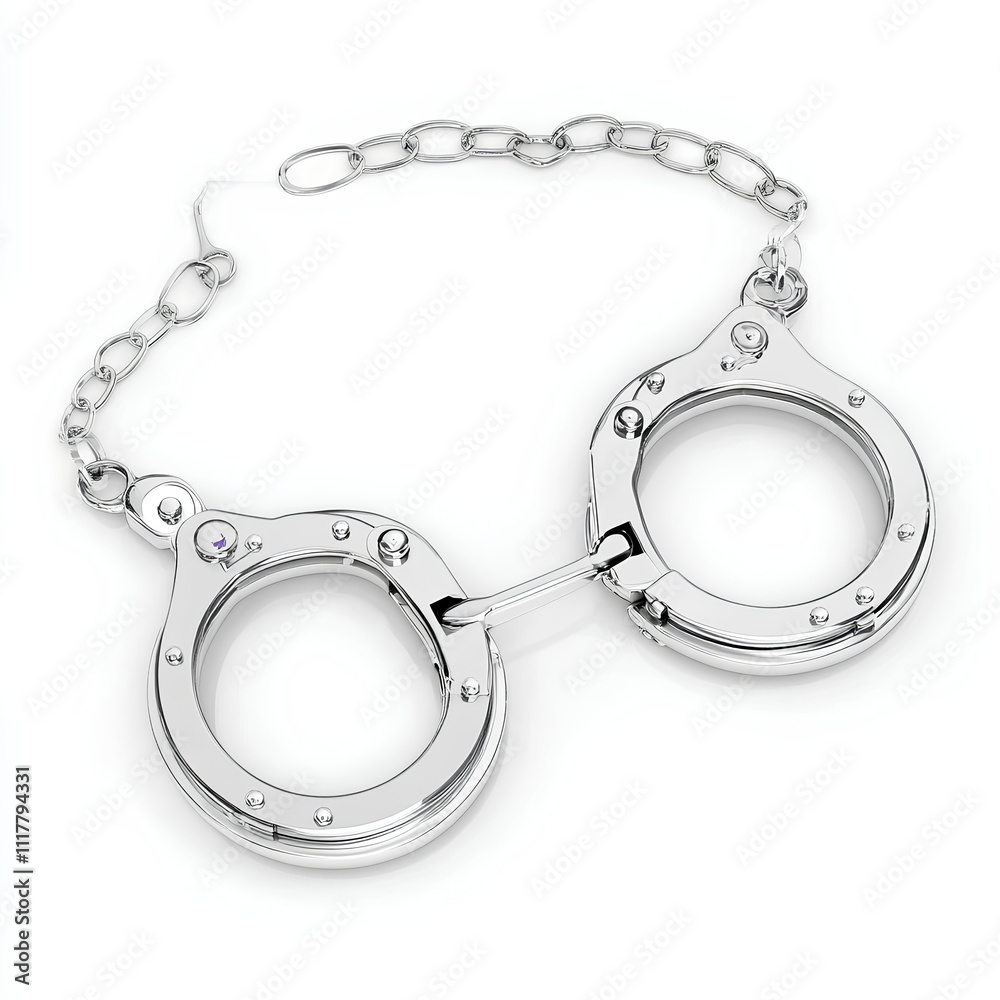 Silver handcuffs connected by chains Silver handcuffs connected by chains