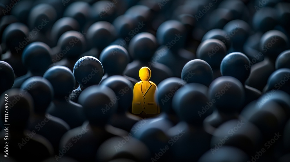 Obraz premium Embracing individuality a yellow figure stands out among blue figures in a diverse crowd