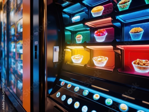 Closeup of a futuristic vending machine slot with glowing lights, showcasing advanced technology photo