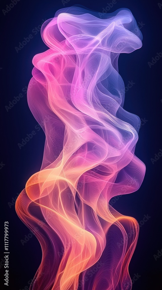 Colorful abstract smoke design with flowing curves and vibrant hues against a dark background Colorful abstract smoke design with flowing curves and vibrant hues against a dark background