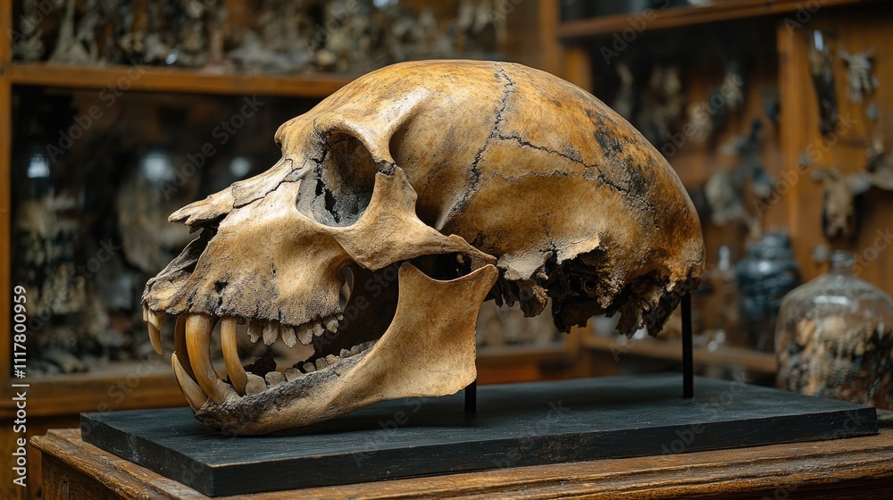 A skull sits alone on a table in a dimly lit room, perfect for horror or eerie scenes A skull sits alone on a table in a dimly lit room, perfect for horror or eerie scenes