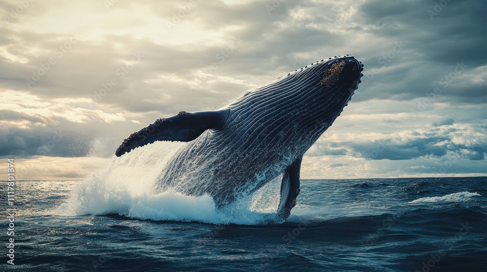 Fototapeta premium A Majestic Whale Breaching the Ocean Surface