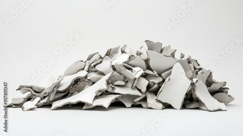 Wallpaper Mural Side perspective of fragmented ceramic shards forming a single heap, sharp focus on white. Torontodigital.ca