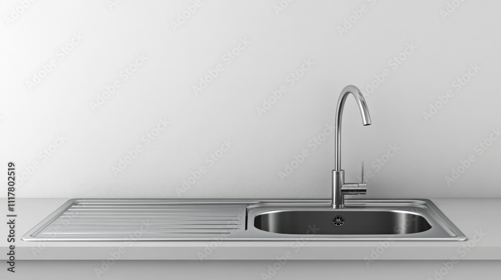 Modern Stainless Steel Sink with Sleek Faucet and Drain Board Modern Stainless Steel Sink with Sleek Faucet and Drain Board