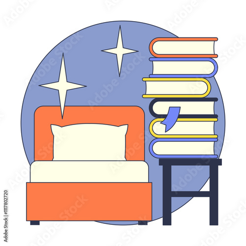 Cozy bed with a stack of books, symbolizing bedtime reading and relaxation.