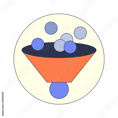 Illustration of a funnel with spheres, symbolizing the conversion funnel process.