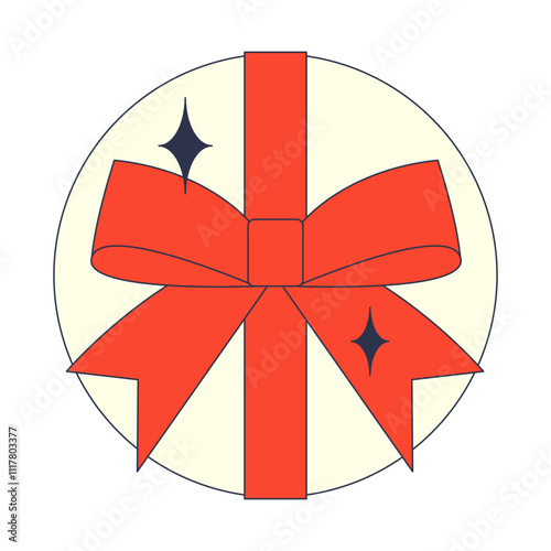 A red ribbon tied in a bow on a circular background, symbolizing gift-giving and celebration.