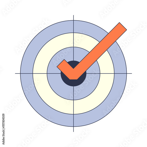 A bullseye target with an orange checkmark symbolizes accuracy and success.