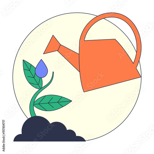 Illustration of a watering can nurturing a plant, symbolizing growth and care.