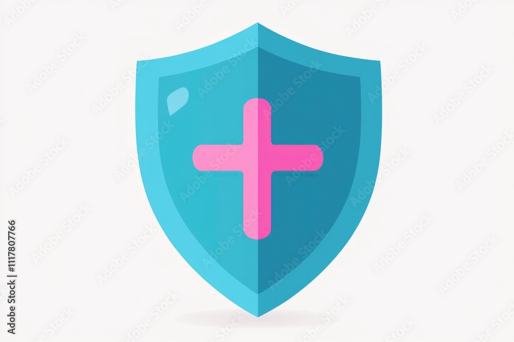 Obraz premium A blue shield with a pink cross emblem, suitable for use in contexts where protection and faith are relevant