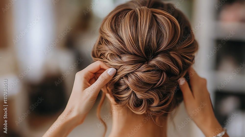 Fototapeta premium A woman getting her hair styled in a salon.