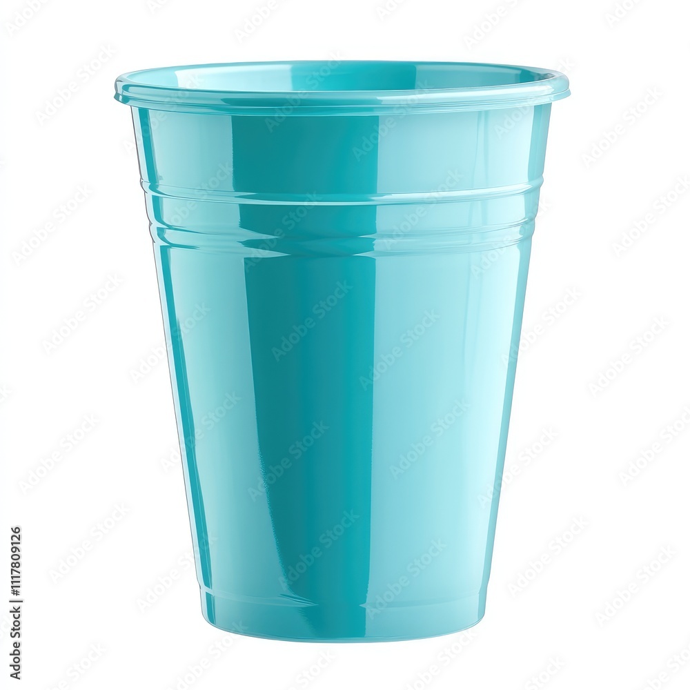 Empty new cyan plastic cup, disposable, isolated on white, clipping path Empty new cyan plastic cup, disposable, isolated on white, clipping path