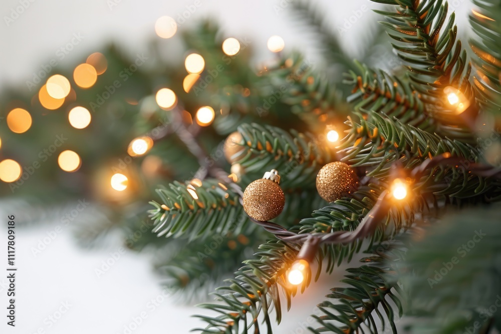 A close-up shot of a Christmas tree with lights, ideal for use in holiday-themed designs and advertisements A close-up shot of a Christmas tree with lights, ideal for use in holiday-themed designs and advertisements