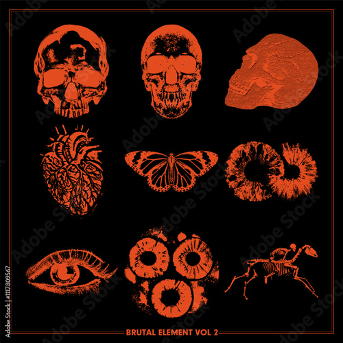 Vector y2k orange element retro icons elements for posters and streetwear fashion design

