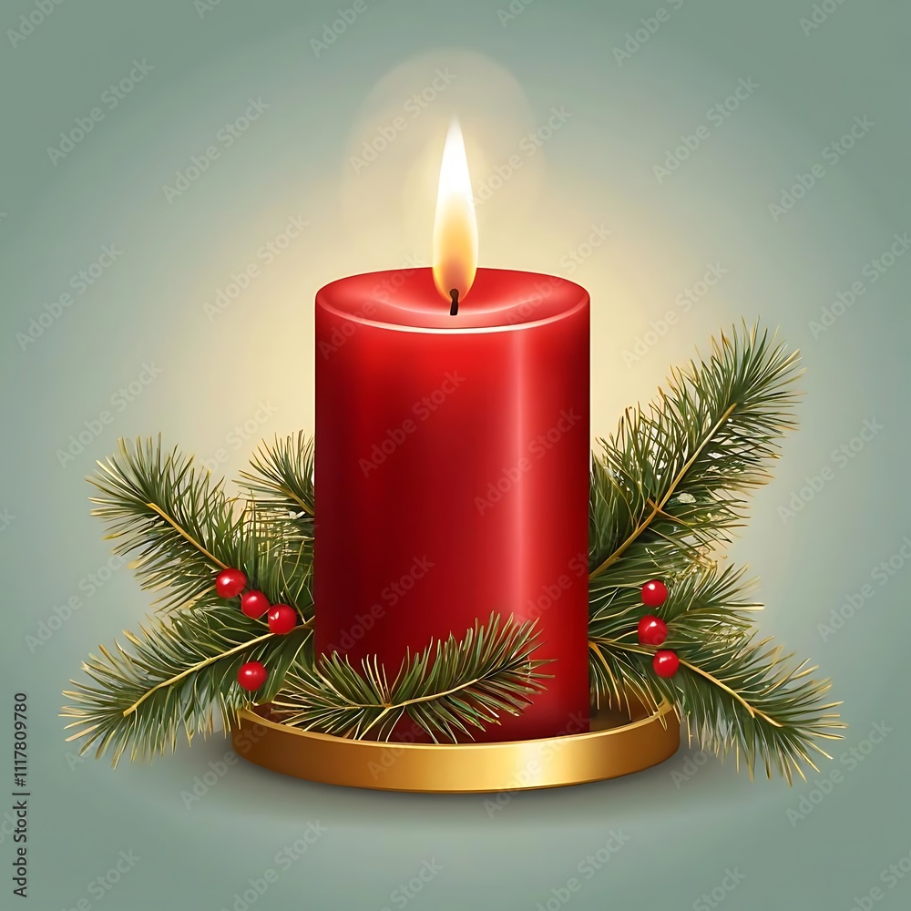 Single Christmas Candle with a Glowing Flame generative by AI Single Christmas Candle with a Glowing Flame generative by AI