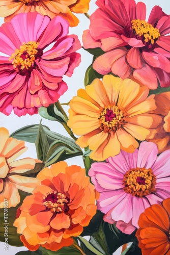 Vibrant Floral Composition with Zinnia Flowers in Bold Colors