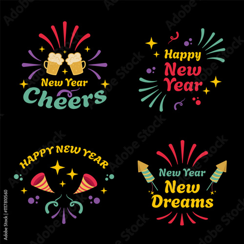 set of Happy new year celebration illustration