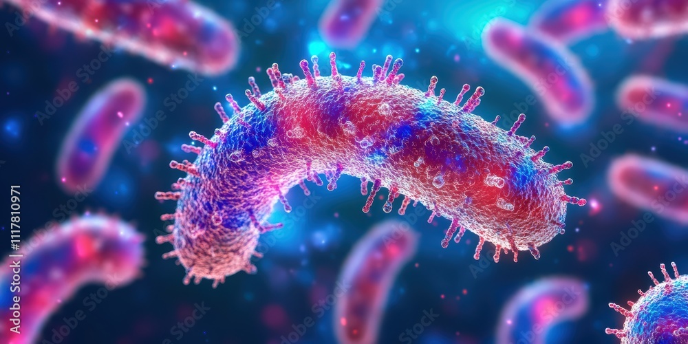 Colorful Illustration of Microbes and Bacteria Under Microscope Colorful Illustration of Microbes and Bacteria Under Microscope