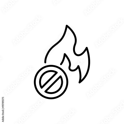 Banned fire outline icons, minimalist vector illustration ,simple transparent graphic element .Isolated on white background