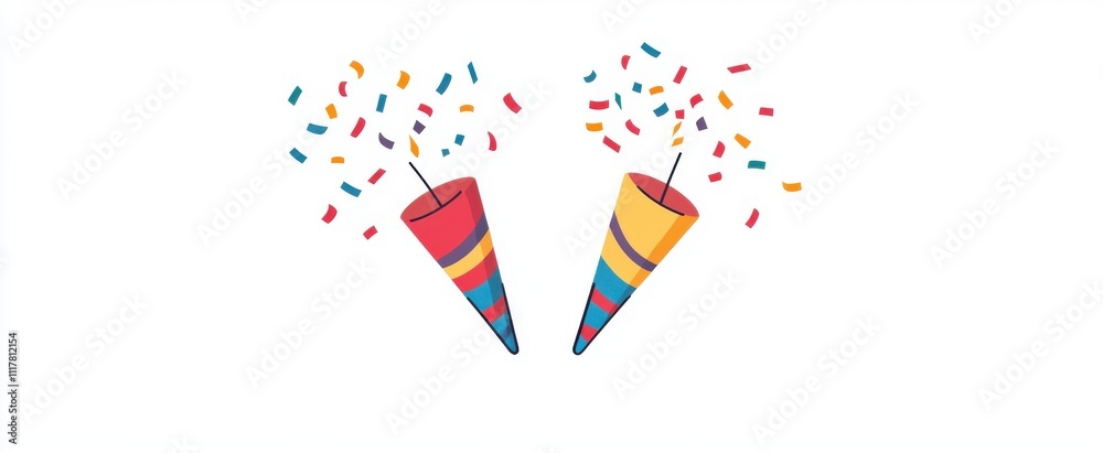 Obraz premium Two colorful paper cones with confetti inside. Concept of celebration and joy