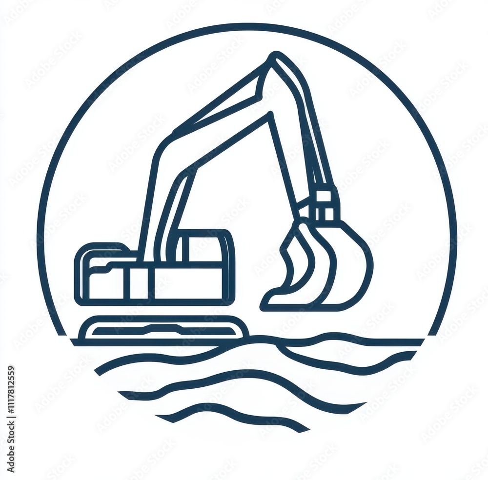 A blue line drawing of a large piece of construction equipment with a large scoop on the front A blue line drawing of a large piece of construction equipment with a large scoop on the front