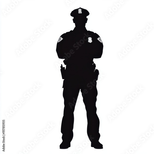 A police officer stands tall and proud, holding his hands up in a pose. The image is black and white, giving it a classic and timeless feel