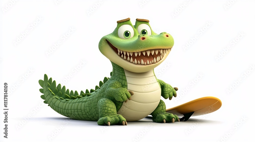 Obraz premium Cheerful Cartoon Crocodile or Alligator Mascot in Playful Pose