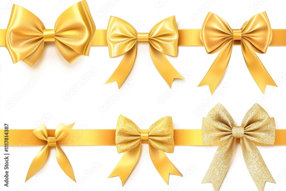 A collection of gold bows against a white background A collection of gold bows against a white background