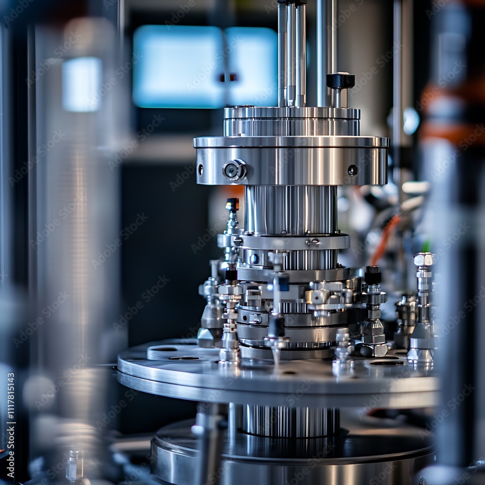 Close-up of intricate metallic industrial machinery components.